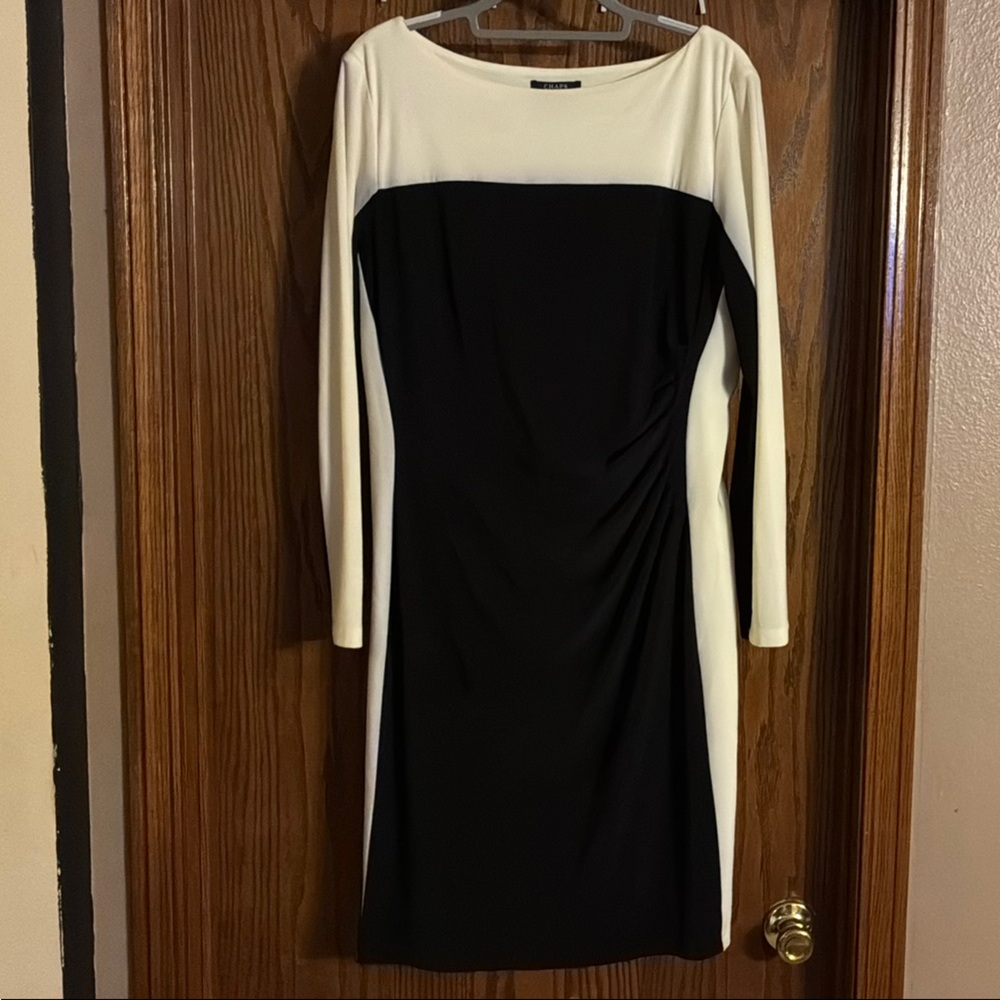 Chaps Black and Cream Long Sleeve Dress